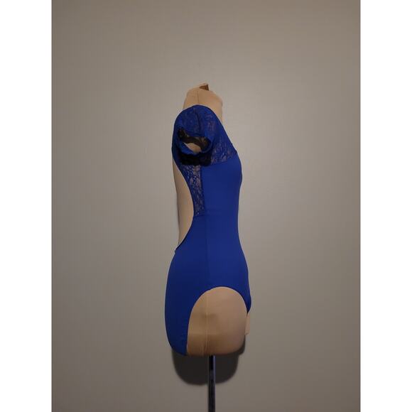 Danskin - Royal Blue Lace Short Cap Sleeve Women's Leotard Size Large - Picture 2 of 6